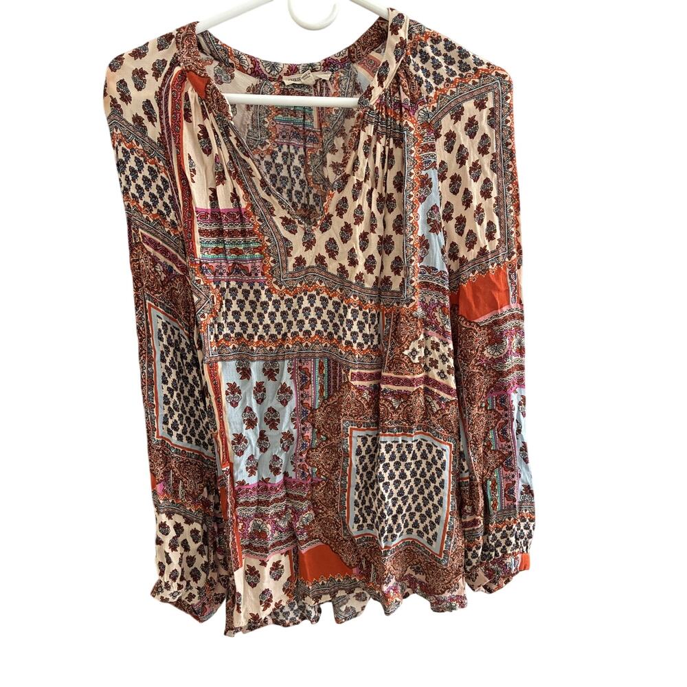 Christian Siriano Womens Blouse L Top Patchwork Flowy Boho Cottage Artsy